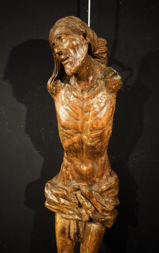 Antiquités - Crucified Christ  in lime wood  - End of the 16th century